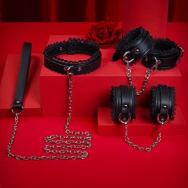 RoomFun 重工刺綉蕾絲皮革 BDSM 束縛 3件套裝