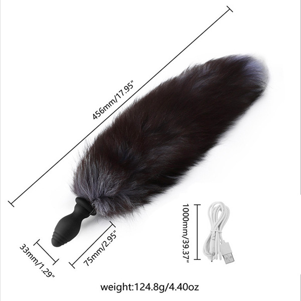 Zeds Production Vibrating Foxtail Anal Plug with size