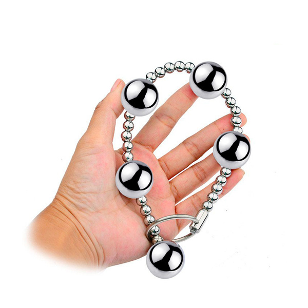 Zeds Production Stainless Steel 5 Anal Beads with hand holding