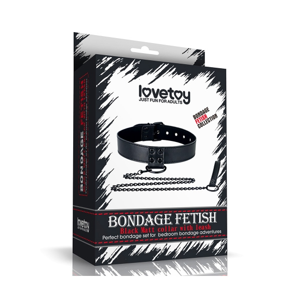 LoveToy Bondage Fetish Black Matt Collar With Leash