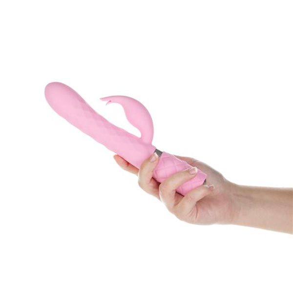 Pillow Talk Lively Luxurious Dual-Motor vibrator pink with hand holding