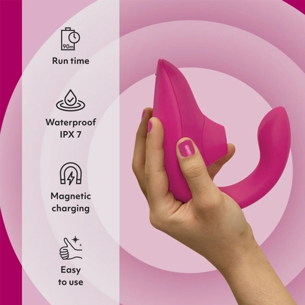Womanizer Blend Air Rabbit Vibrator side view showing the control panel